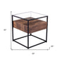 22" Black Glass And Iron Square End Table With Drawer With Shelf