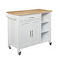 42" Natural and White Butcher Block and Iron Rolling Kitchen Cart With Storage