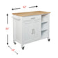 42" Natural and White Butcher Block and Iron Rolling Kitchen Cart With Storage