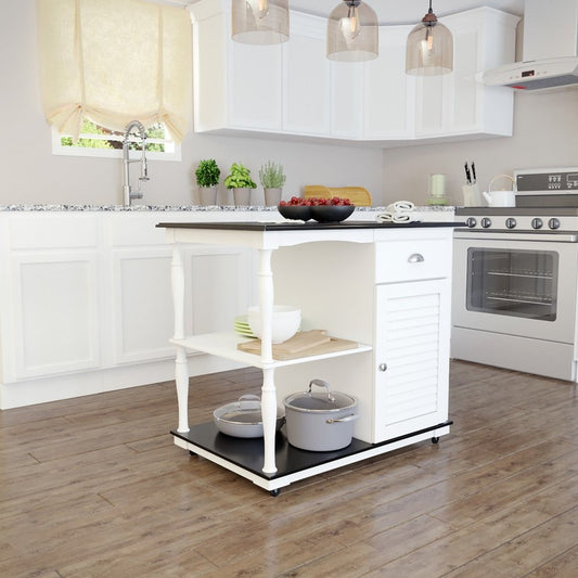 Black and White and Black 39" Rolling Kitchen Island With Storage