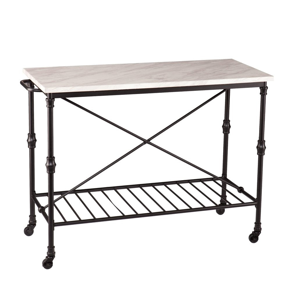 Black and White 49" Rolling Kitchen Island With Storage