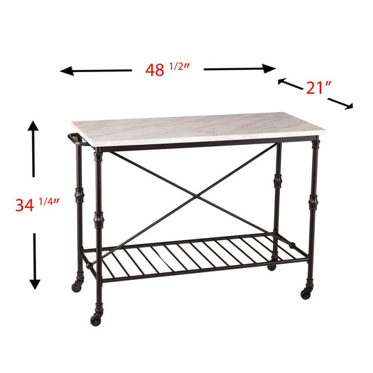 Black and White 49" Rolling Kitchen Island With Storage