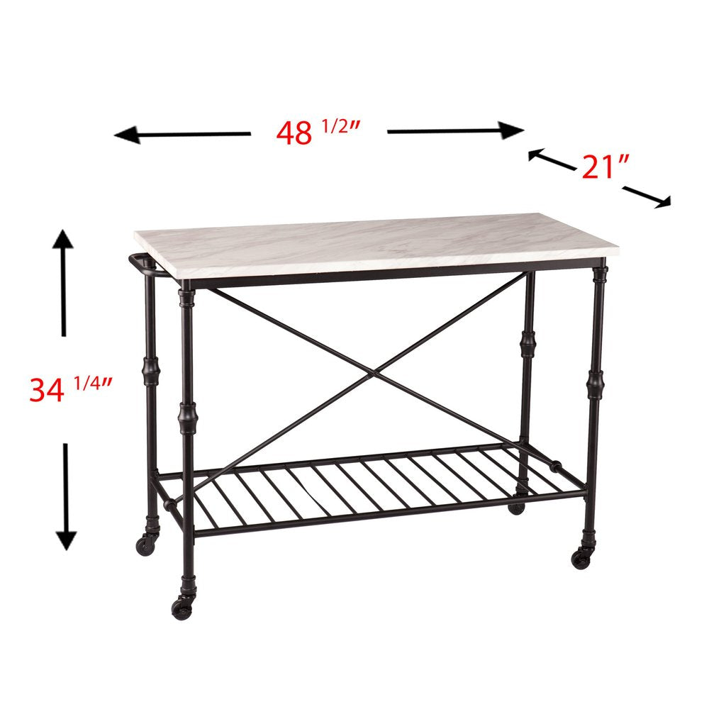 Black and White 49" Rolling Kitchen Island With Storage