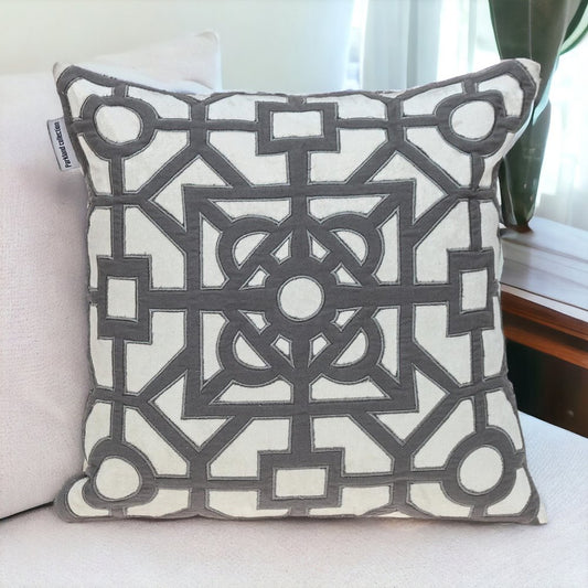 18" Gray And White Abstract Geometric Velvet Throw Pillow