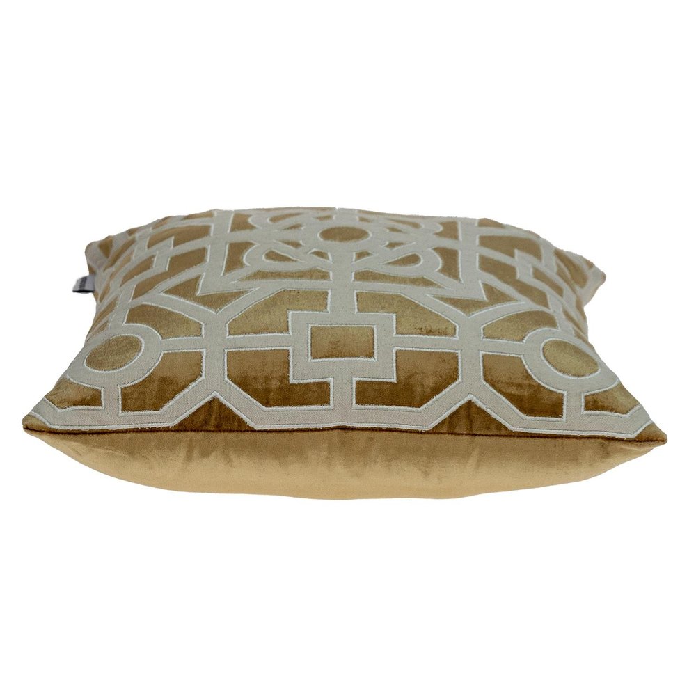 18" Gold And Ivory Geometric Velvet Throw Pillow