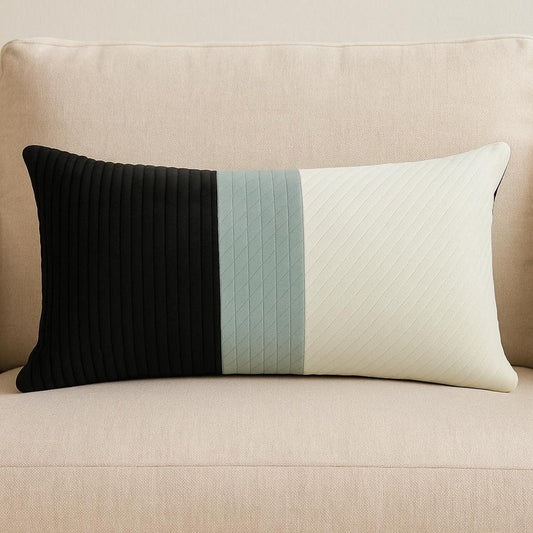 12" X 24" Black and White Striped Velvet Throw Pillow