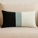 12" X 24" Black and White Striped Velvet Throw Pillow