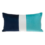 12" X 24" Navy Blue Striped Velvet Throw Pillow