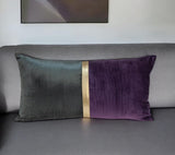 12" X 24" Dark Gray And Purple Color Block Velvet Lumbar Throw Pillow