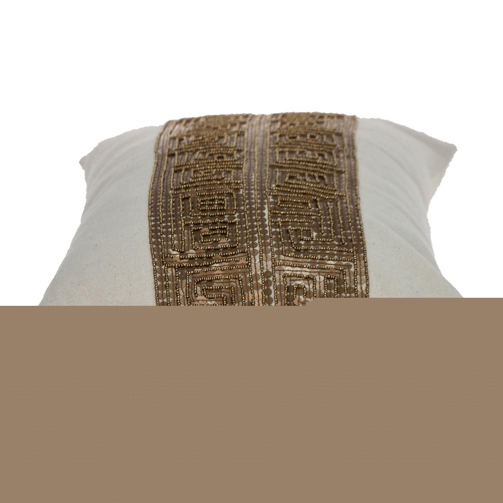 Glam Beige with Golden Sequins Lumbar Throw Pillow