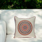 18" X 18" Beige and Blue Abstract Indoor Outdoor Throw Pillow