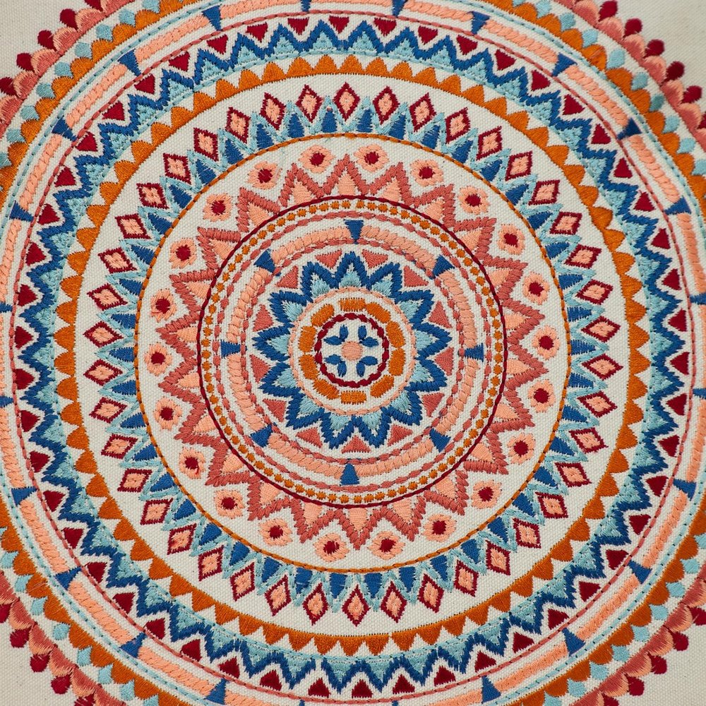 18" X 18" Beige and Blue Abstract Indoor Outdoor Throw Pillow