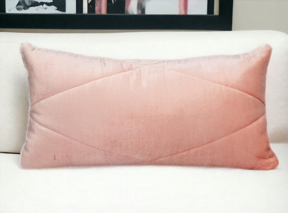 12" X 24" Pink Diamond Velvet Lumbar Throw Pillow