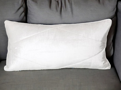 12" X 24" White Velvet Lumbar Throw Pillow