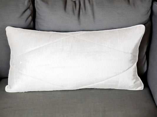 12" X 24" White Velvet Lumbar Throw Pillow