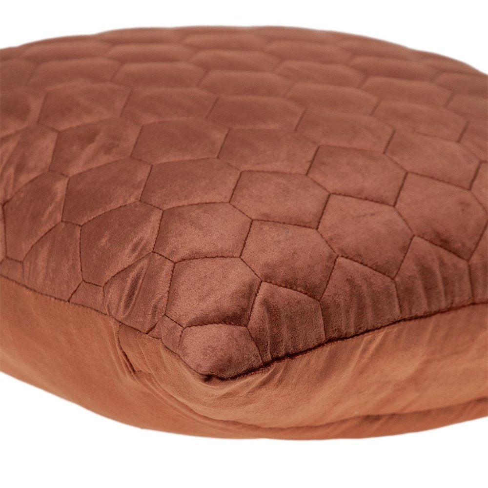 20" Burnt Orange Quilted Honeycomb Velvet Throw Pillow