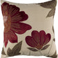 18" Beige and Red Floral Throw Pillow With Embroidery