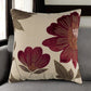 18" Beige and Red Floral Throw Pillow With Embroidery