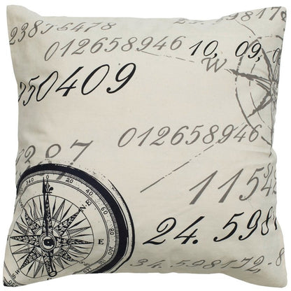 20" Black And Natural Nautical Compass Cotton Throw Pillow