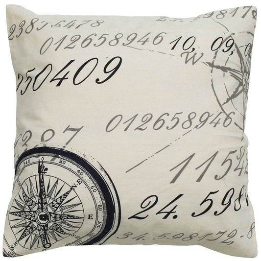 20" Black And Natural Nautical Compass Cotton Throw Pillow