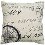 20" Black And Natural Nautical Compass Cotton Throw Pillow