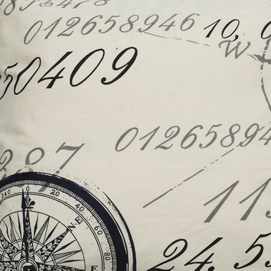 20" Black And Natural Nautical Compass Cotton Throw Pillow