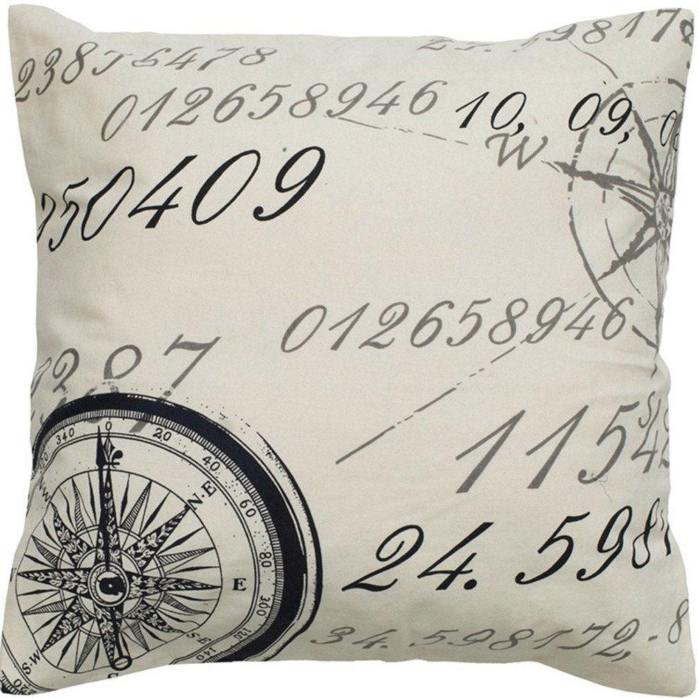 20" Black And Natural Nautical Compass Cotton Throw Pillow