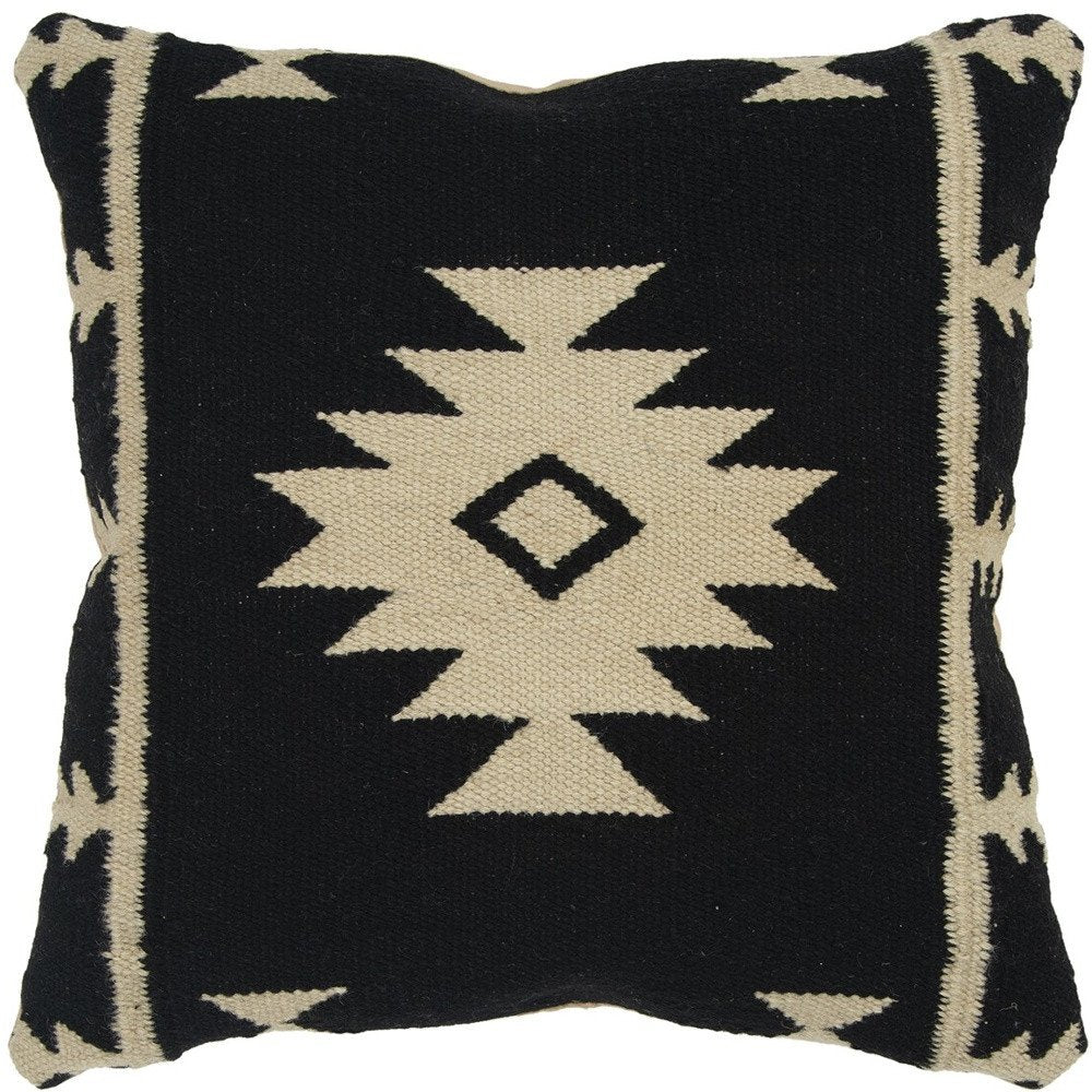 18" Black And Natural Southwestern Throw Pillow with Texture