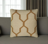 18" Natural And Gold Quatrefoil Cotton Throw Pillow