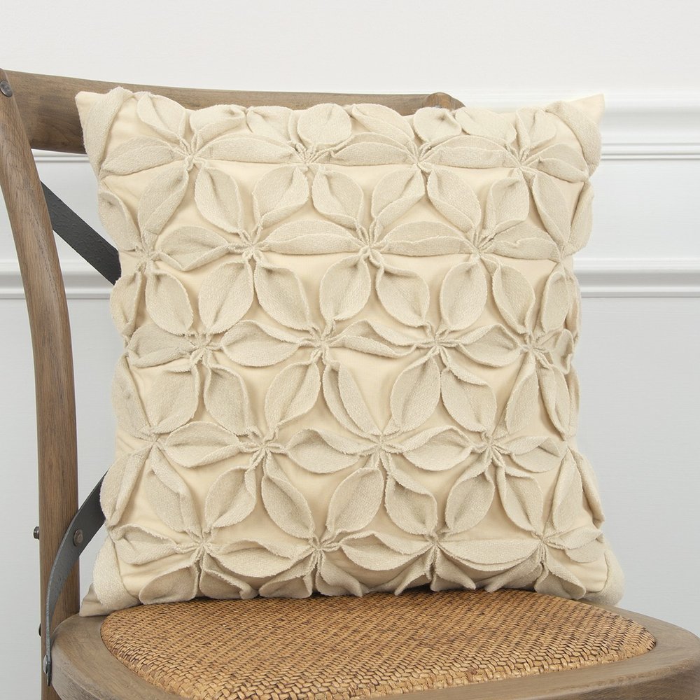 Cream Pinwheel Floral Petal Down Filled Throw Pillow