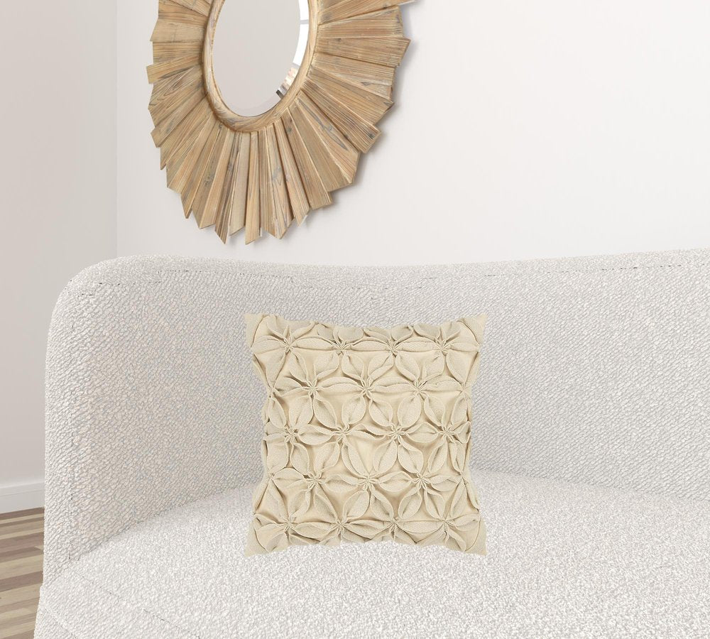 Cream Pinwheel Floral Petal Down Filled Throw Pillow