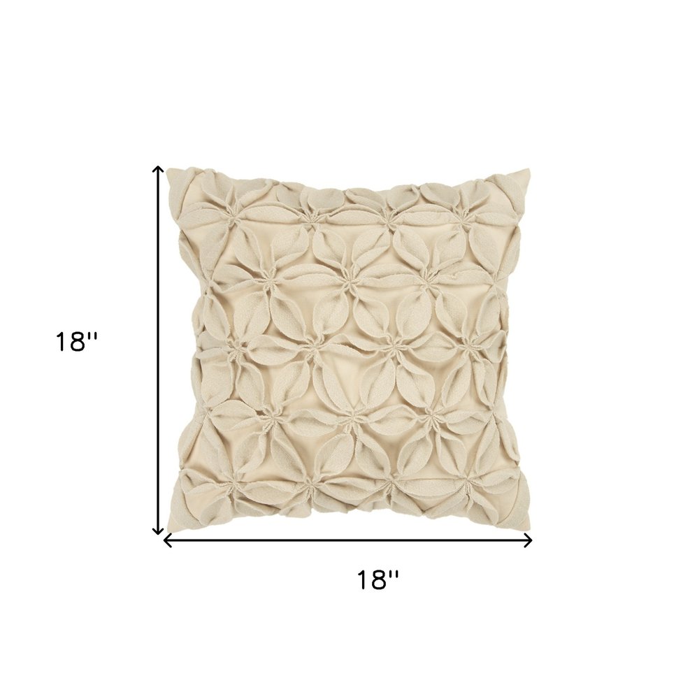 Cream Pinwheel Floral Petal Down Filled Throw Pillow