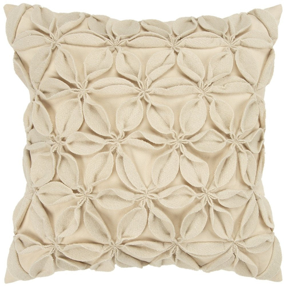 Cream Pinwheel Floral Petal Down Filled Throw Pillow