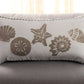 11" X 21" Beige and Khaki Seashells Cotton Throw Pillow with Embroidery