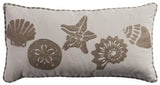 11" X 21" Beige and Khaki Seashells Cotton Throw Pillow with Embroidery