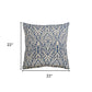 22" Blue And Natural Damask Cotton Throw Pillow