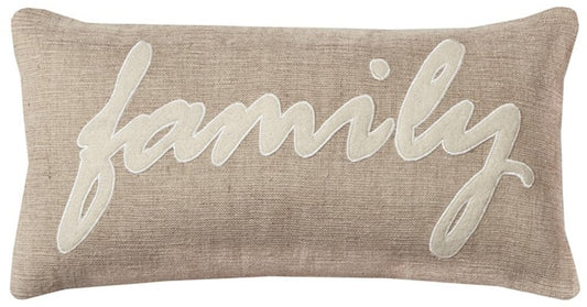 21" X 11" Tan Cotton Blend Zippered Pillow With Applique