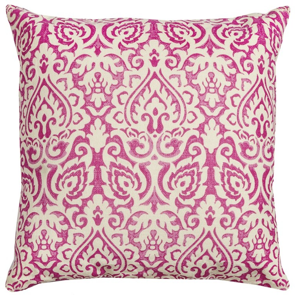 22" Blue And Natural Damask Cotton Throw Pillow