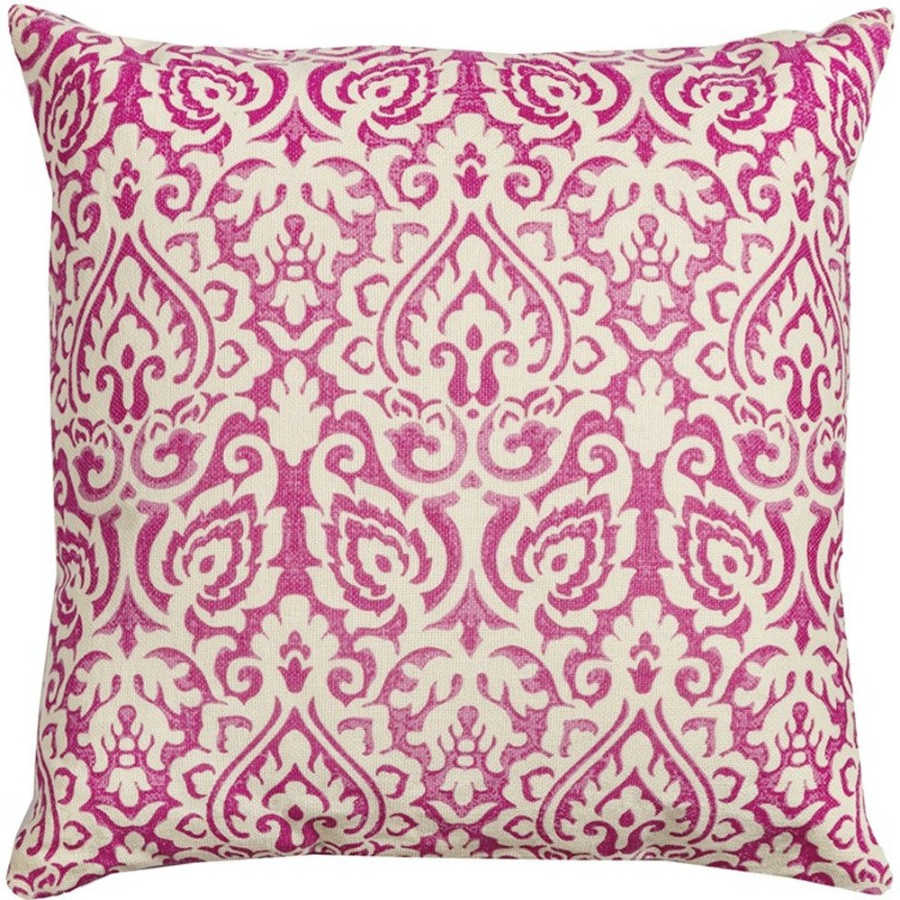 22" Blue And Natural Damask Cotton Throw Pillow