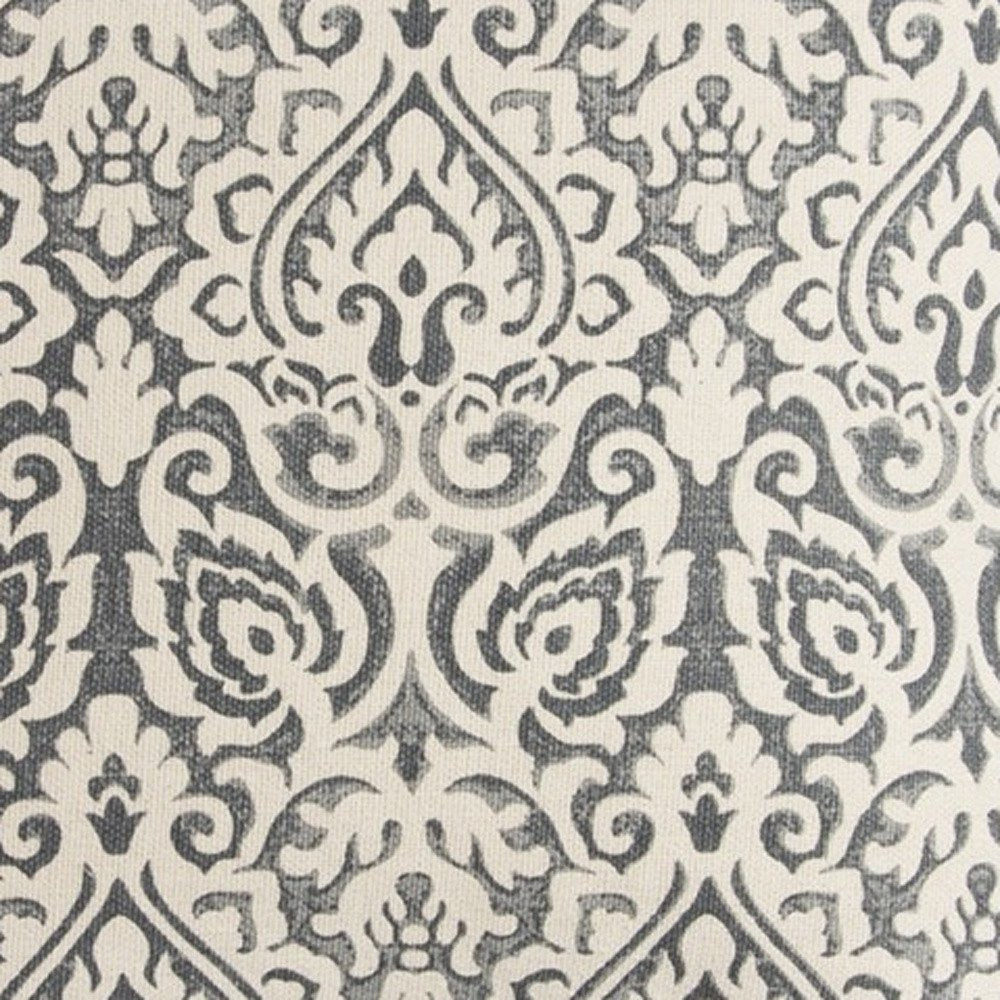 22" Blue And Natural Damask Cotton Throw Pillow