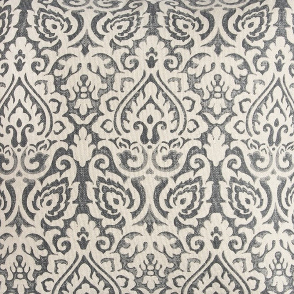 22" Blue And Natural Damask Cotton Throw Pillow