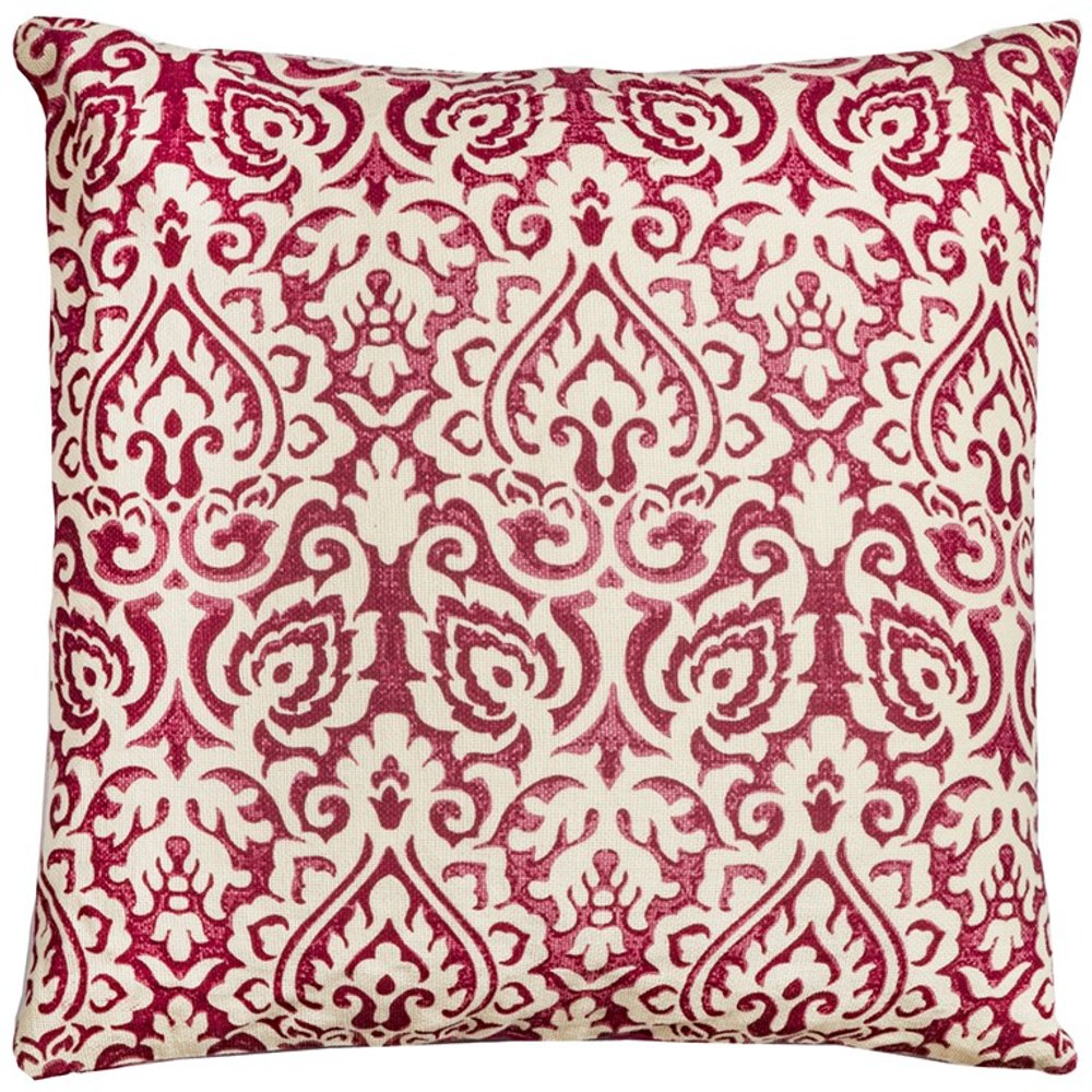 22" Blue And Natural Damask Cotton Throw Pillow