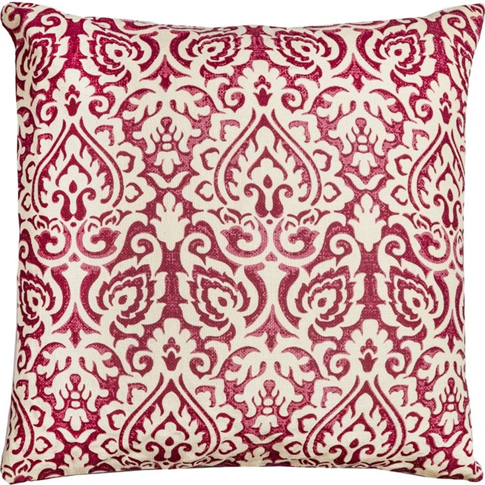 22" Blue And Natural Damask Cotton Throw Pillow