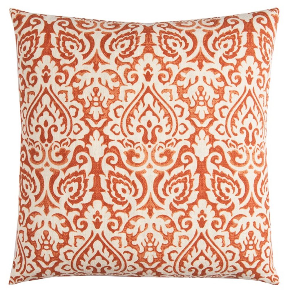 22" Blue And Natural Damask Cotton Throw Pillow