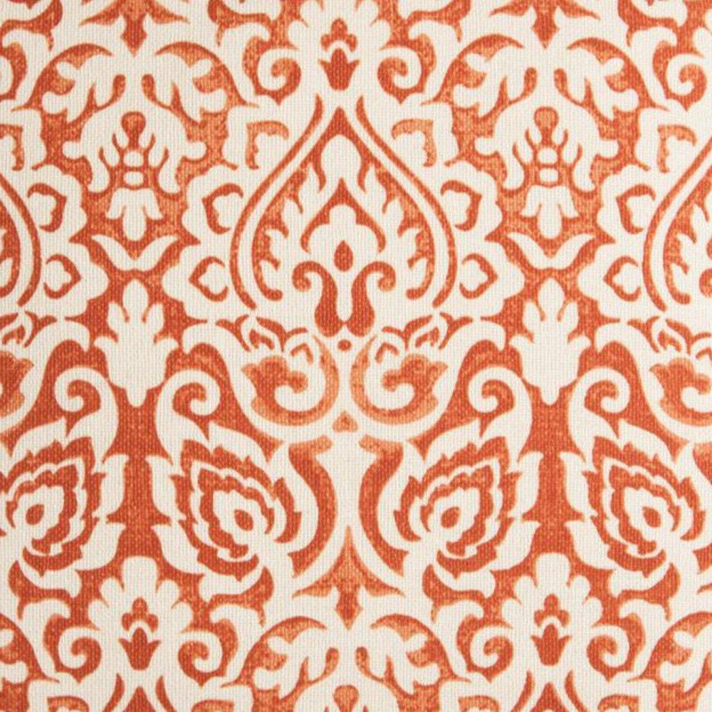 22" Blue And Natural Damask Cotton Throw Pillow