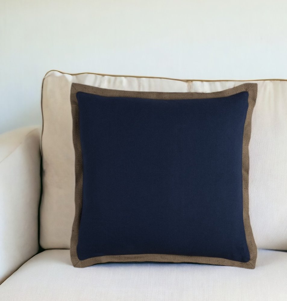 22" Navy Cotton Throw Pillow
