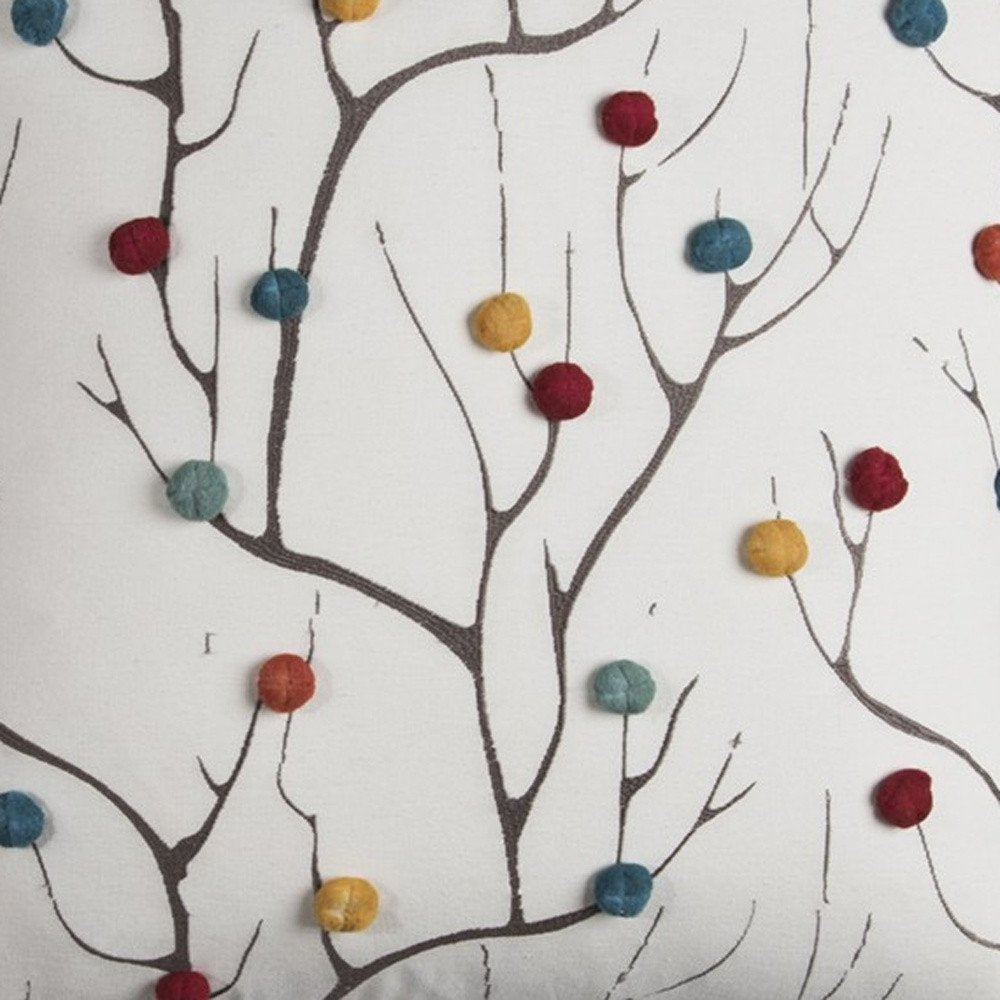 20" White And Black Coral Indoor Outdoor Throw Pillow With Pompoms