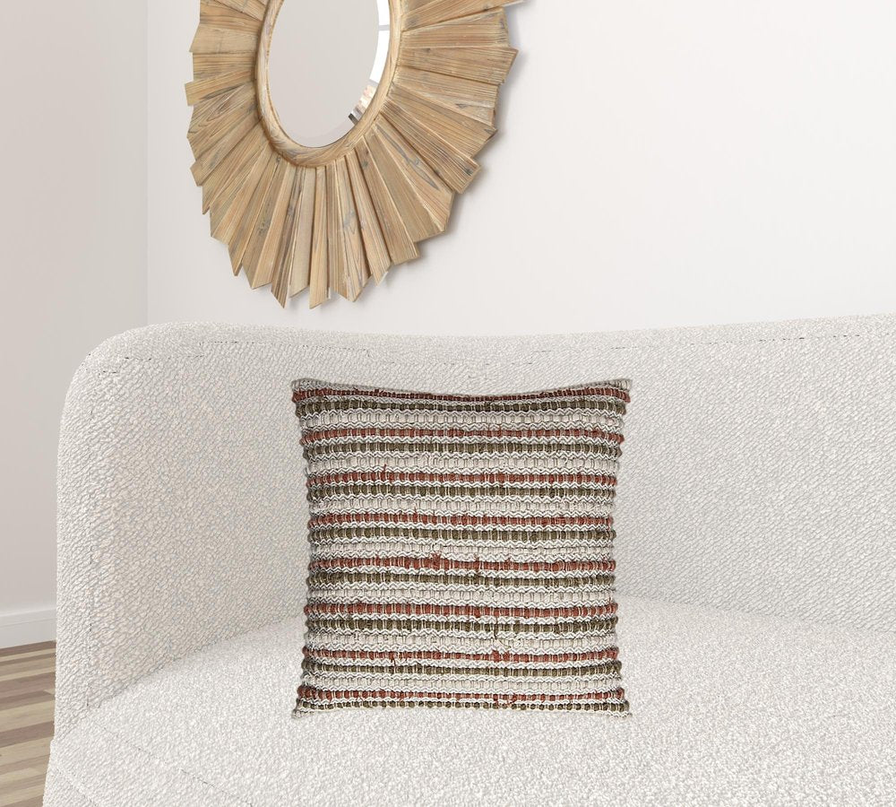 Brown Beige Nubby Texture Bands Throw Pillow