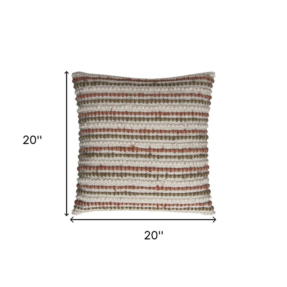 Brown Beige Nubby Texture Bands Throw Pillow