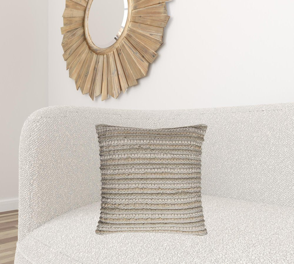 Brown Beige Nubby Texture Bands Throw Pillow